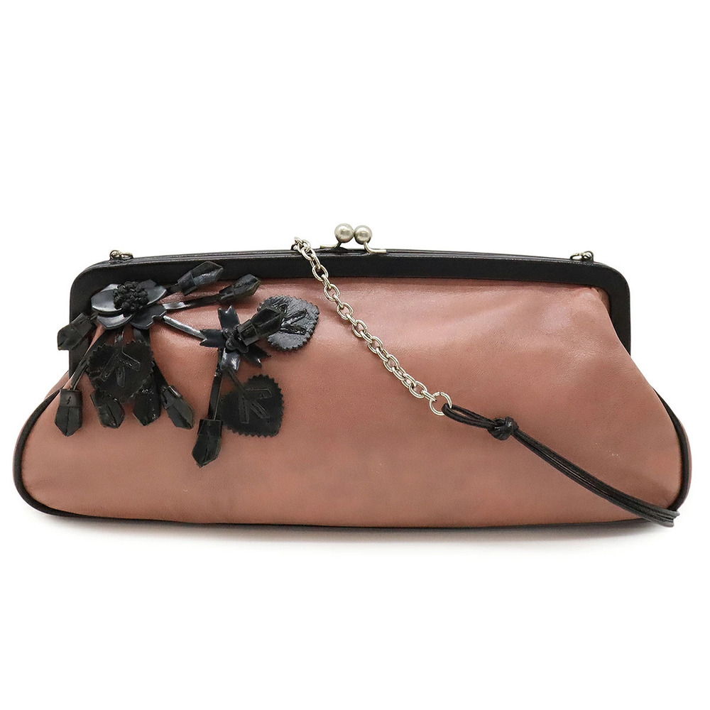 Prada chain bag shoulder clasp closure flower motif leather pink NERO black